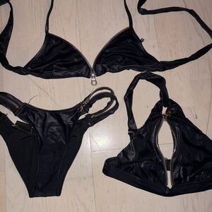 Beach Bunny Black Zipper Bikini Set